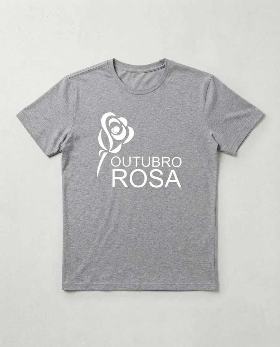Camiseta Cinza Tradicional Adulto Unissex Outubro Rosa mlc