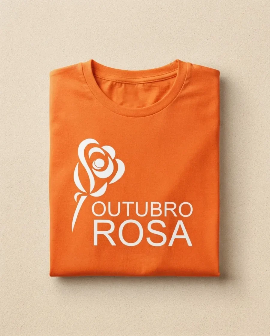 Camiseta Laranja Tradicional Adulto Unissex Outubro Rosa mlc