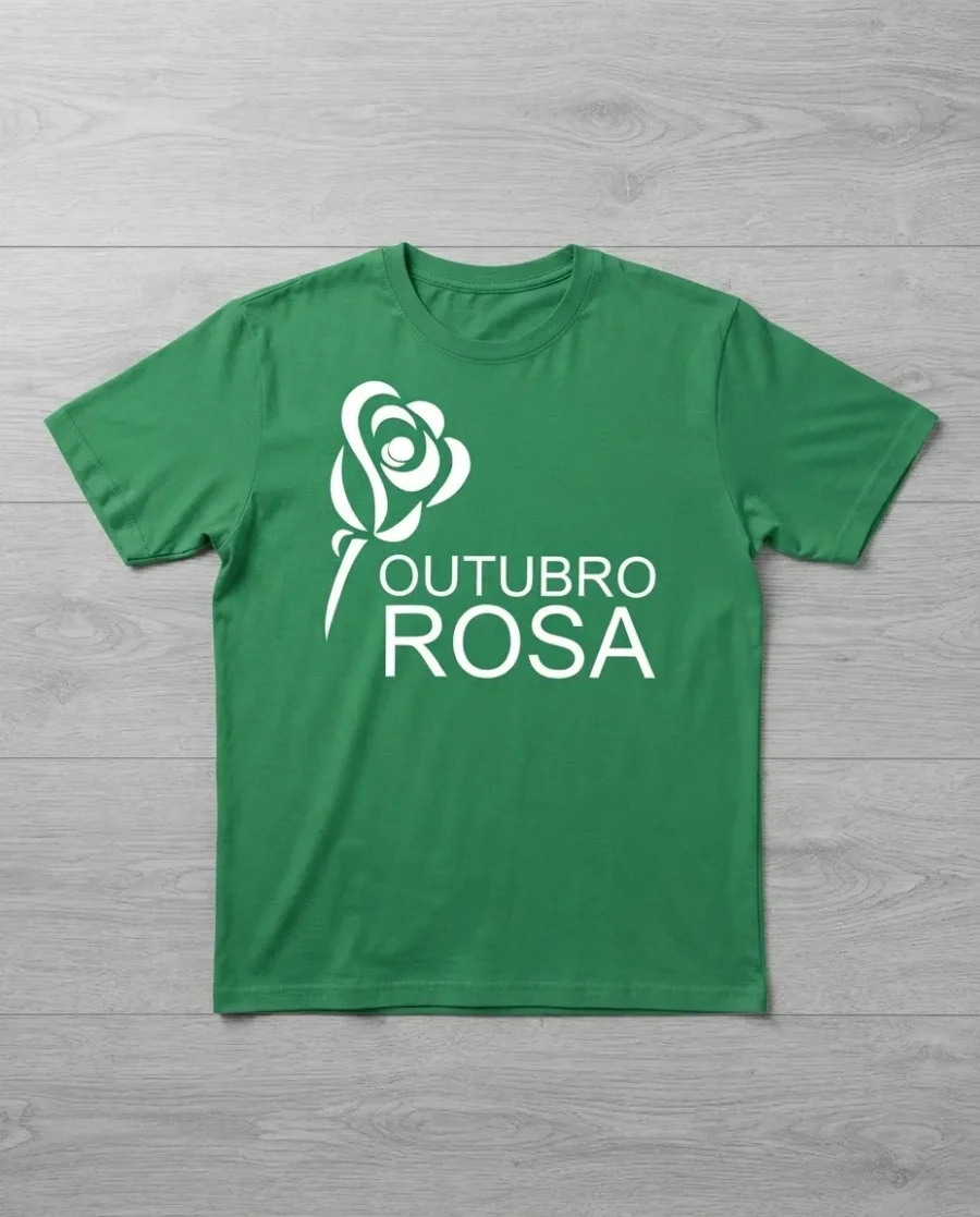 Camiseta Verde Tradicional Adulto Unissex Outubro Rosa mlc