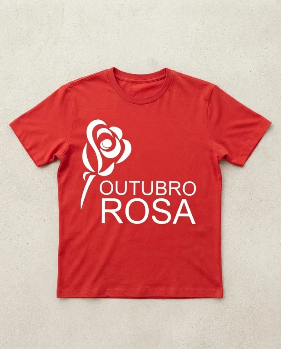 Camiseta Vermelha Tradicional Adulto Unissex Outubro Rosa mlc