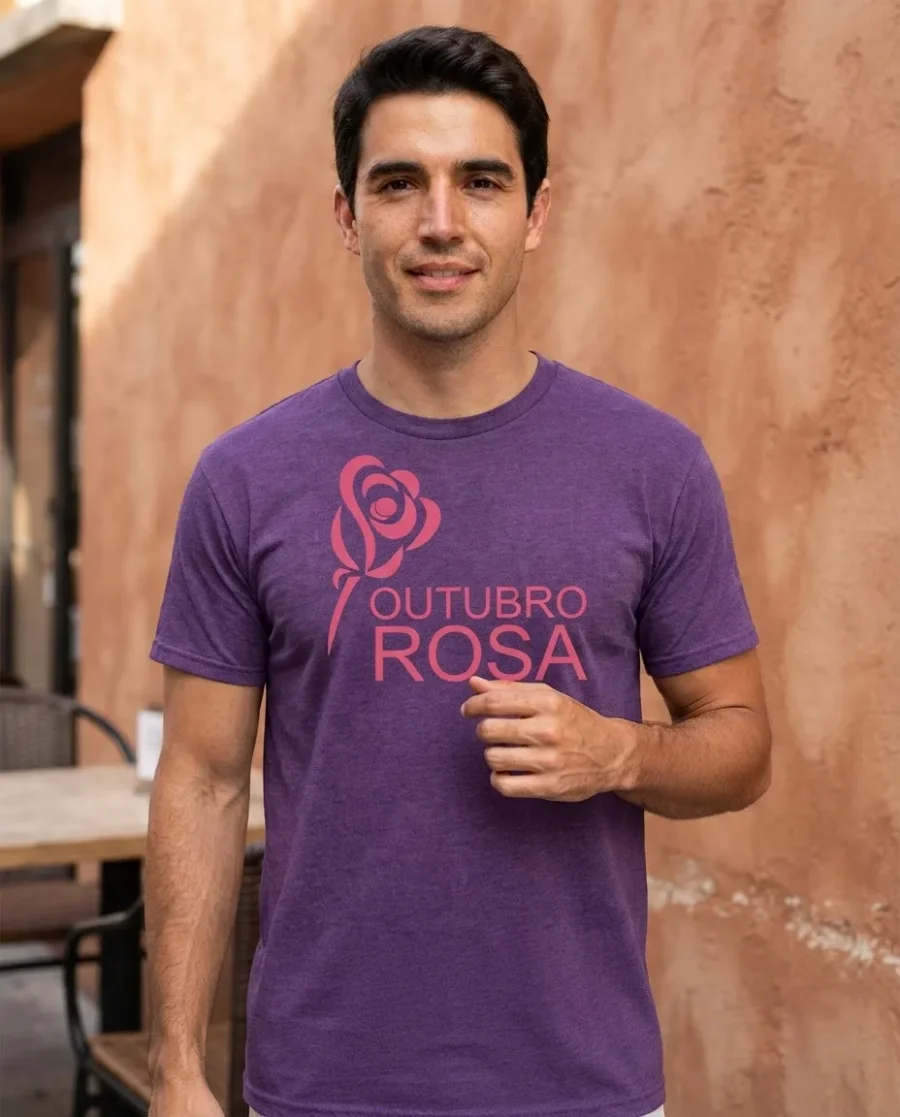 Camiseta Roxa Tradicional Adulto Unissex Outubro Rosa mlc