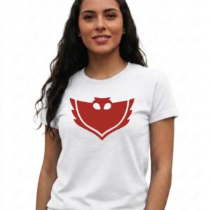 3 Camiseta Branca Baby Look Feminina Corujita Pj Masks Desenho mlc