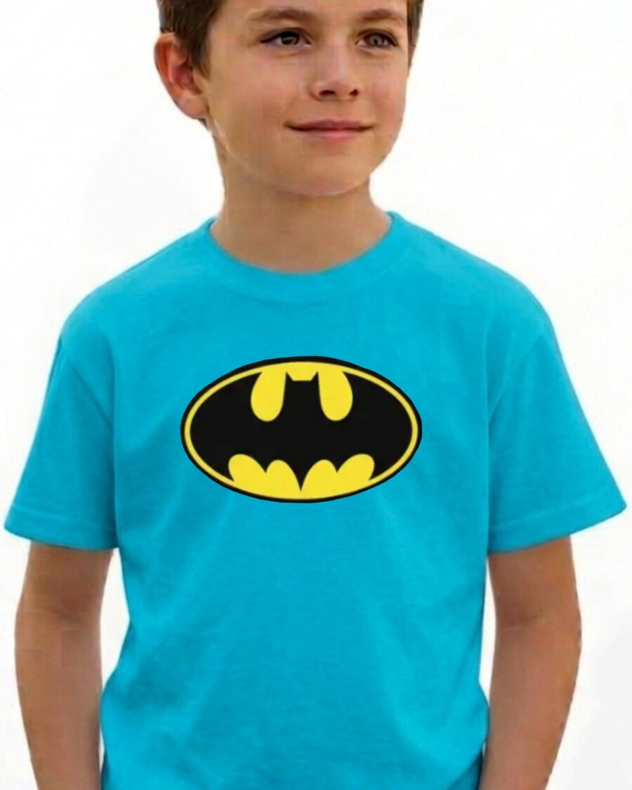 Camiseta Azul Turquesa Infantil Batman Heroi mlr