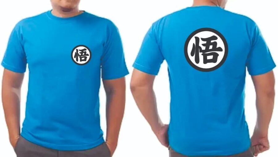 Camiseta Azul Turquesa Tradicional Dragon Ball Goku ( Frente E Costa ) mlc
