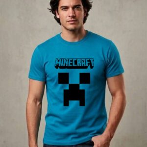 3 Camiseta Azul Turquesa Ss Adulto Minecraft mlc