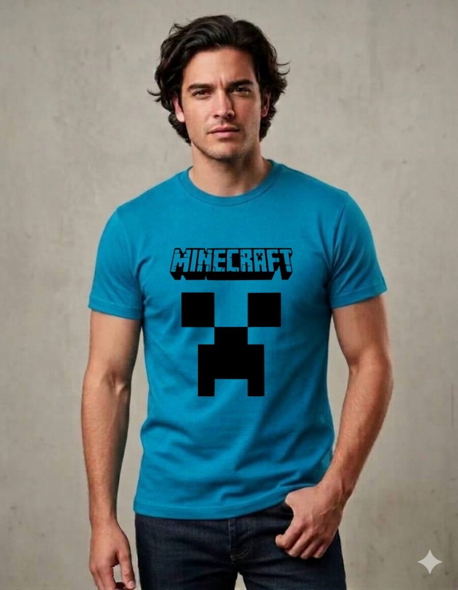 Camiseta Azul Turquesa Ss Adulto Minecraft mlca