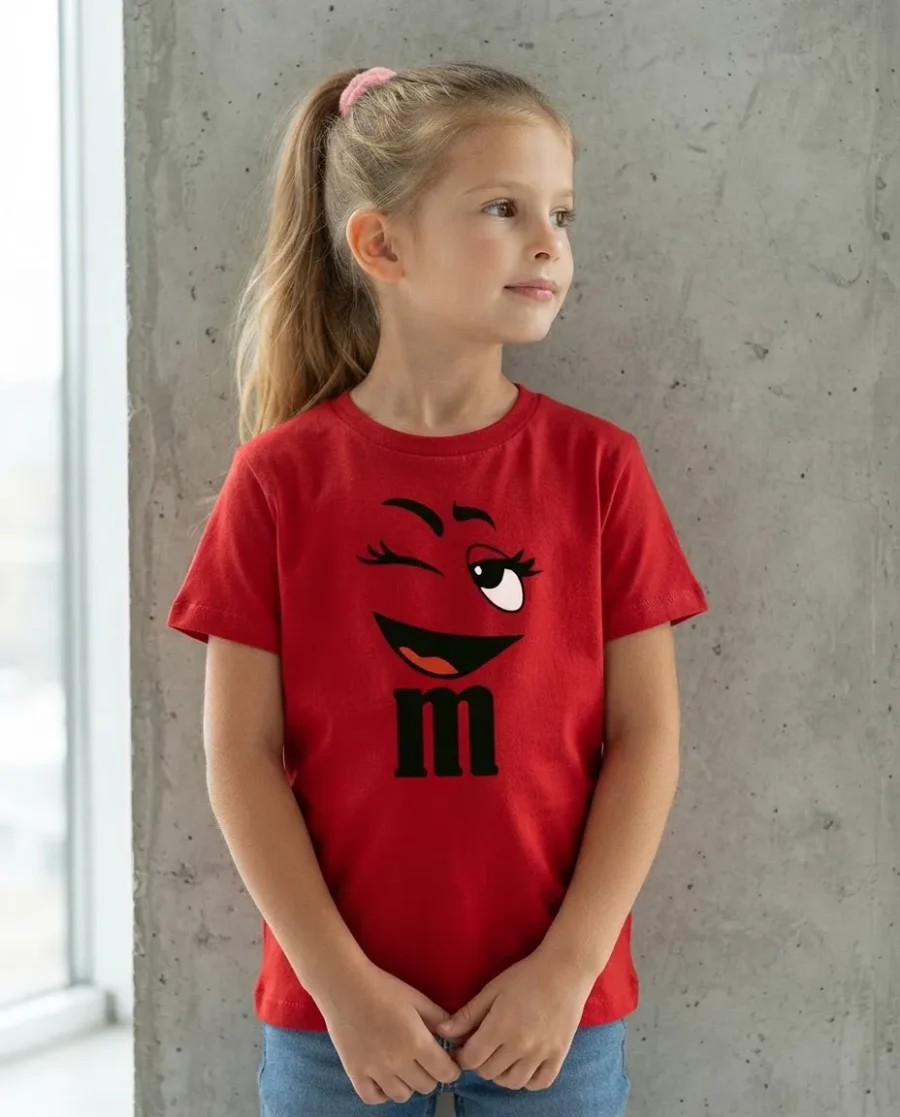 3 Camiseta Vermelha M&m Infantil Piscando Fantasia Amigas Em Cores mlr