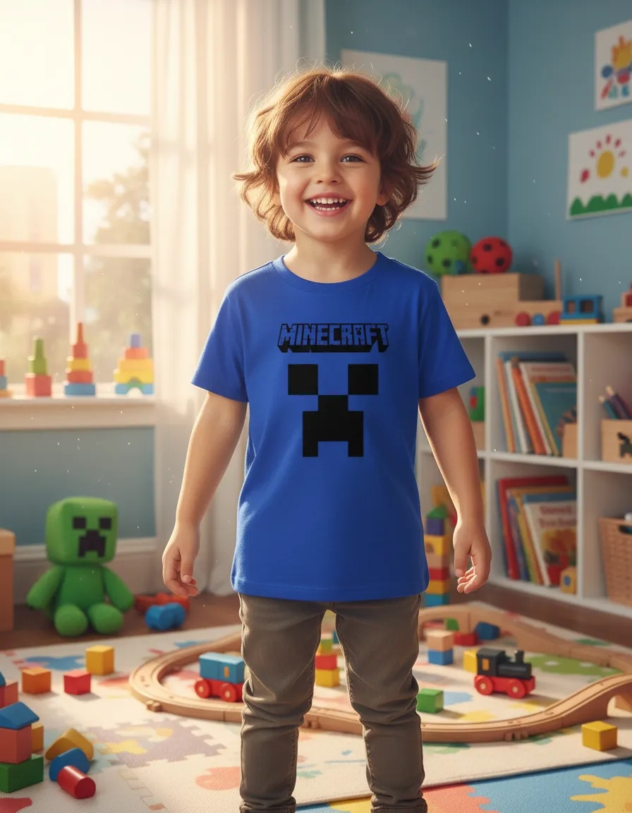 Camiseta Azul Infantil Minecraft mlc