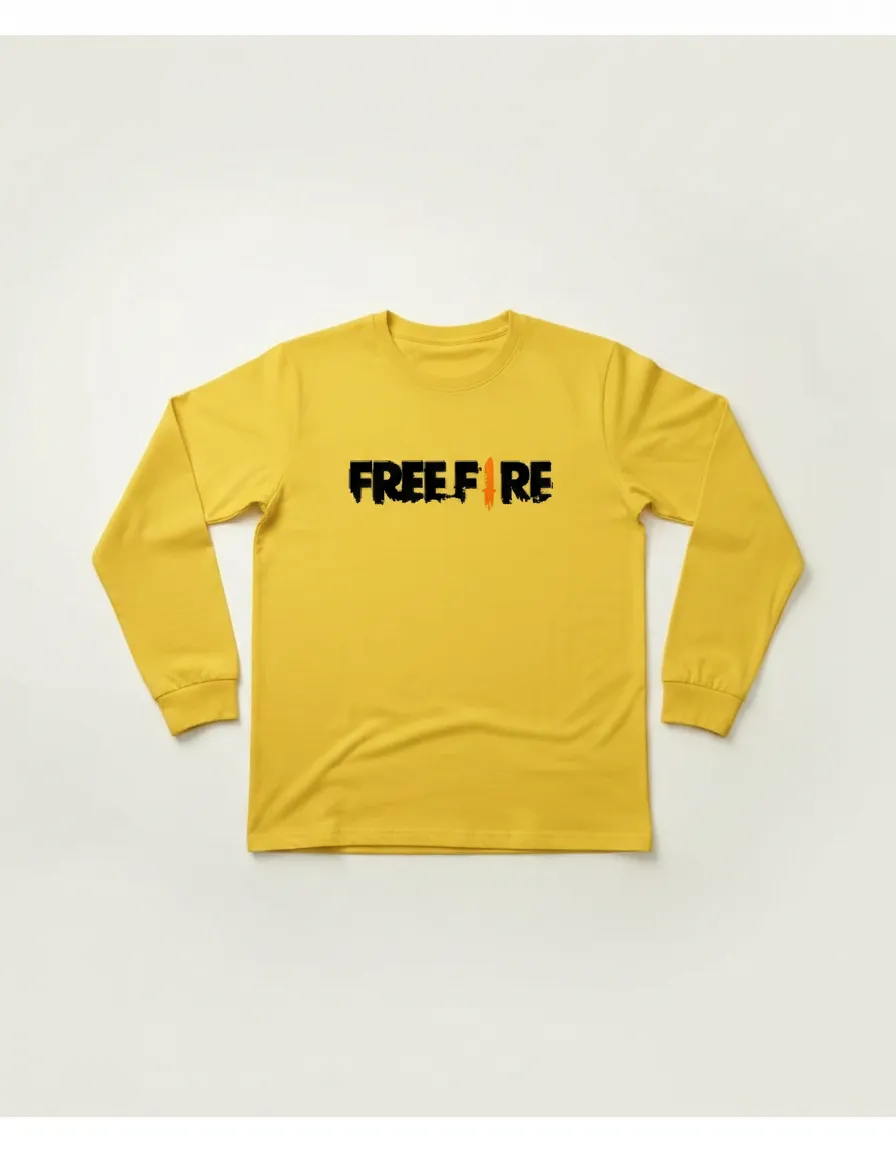 Camiseta Amarela Manga Comprida Baby Look Feminina Free Fire Amarela mlc
