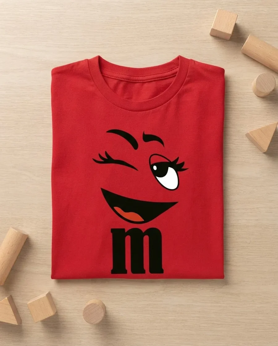 4 Camiseta Vermelha M&m Infantil Piscando Fantasia Amigas Em Cores mlr