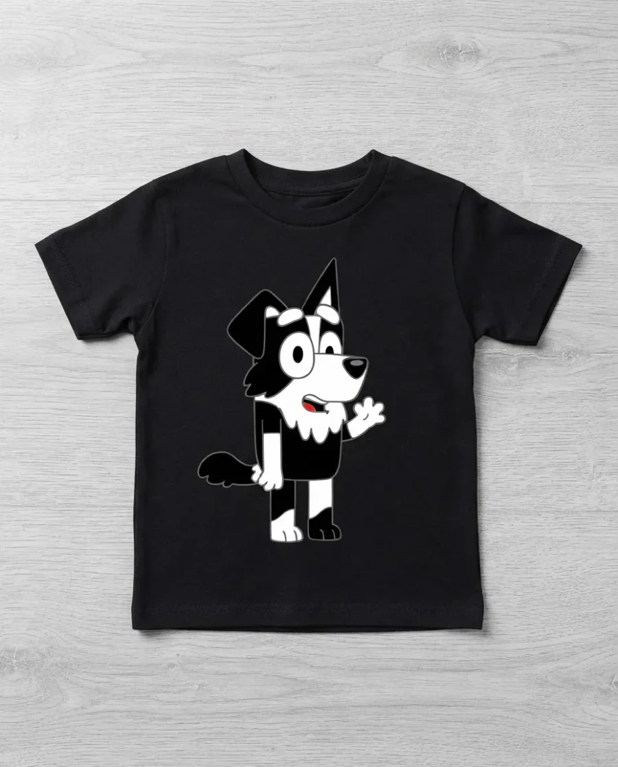 4 Camiseta Preta Infantil Personagem Mackenzie Bluey Amarela mlc
