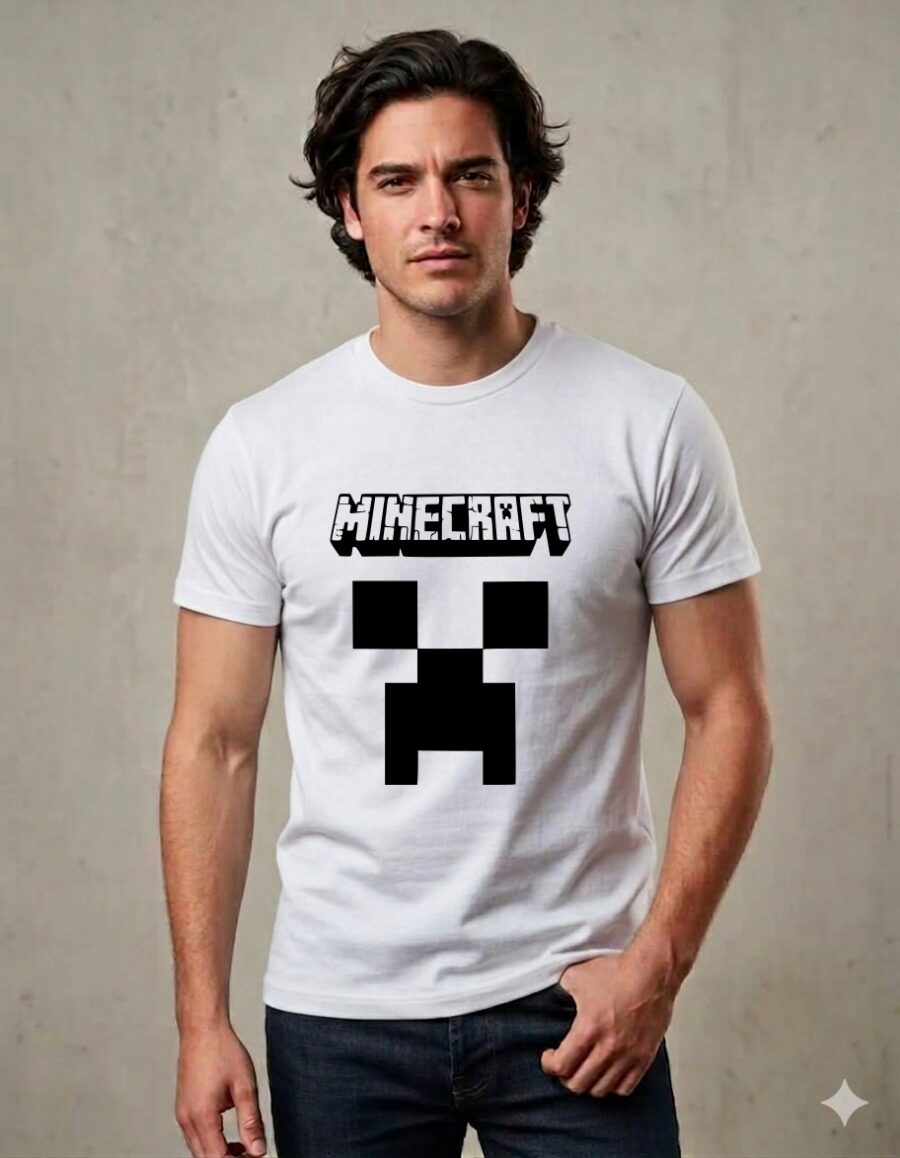 Camiseta Branca Ss Adulto Minecraft mlc
