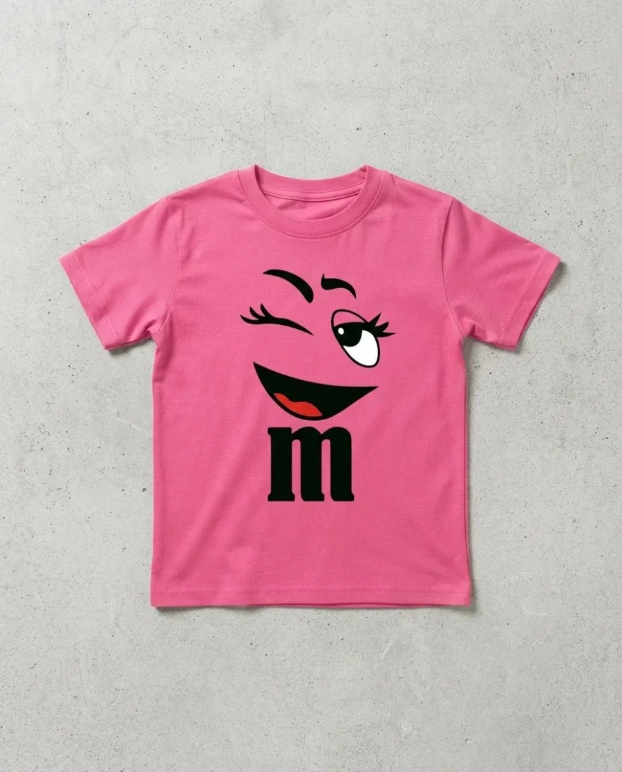 5 Camiseta Rosa M&m Infantil Piscando Fantasia Amigas Em Cores mlr