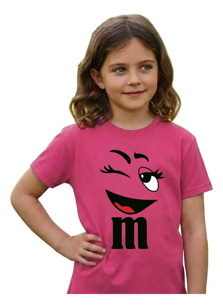 6 Camiseta Rosa M&m Infantil Piscando Fantasia Amigas Em Cores mlr