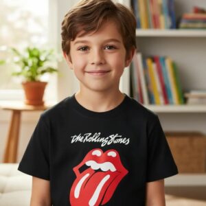 8 Camiseta Preta Infantil Unissex Rolling Stones Logo Banda Rock mlr