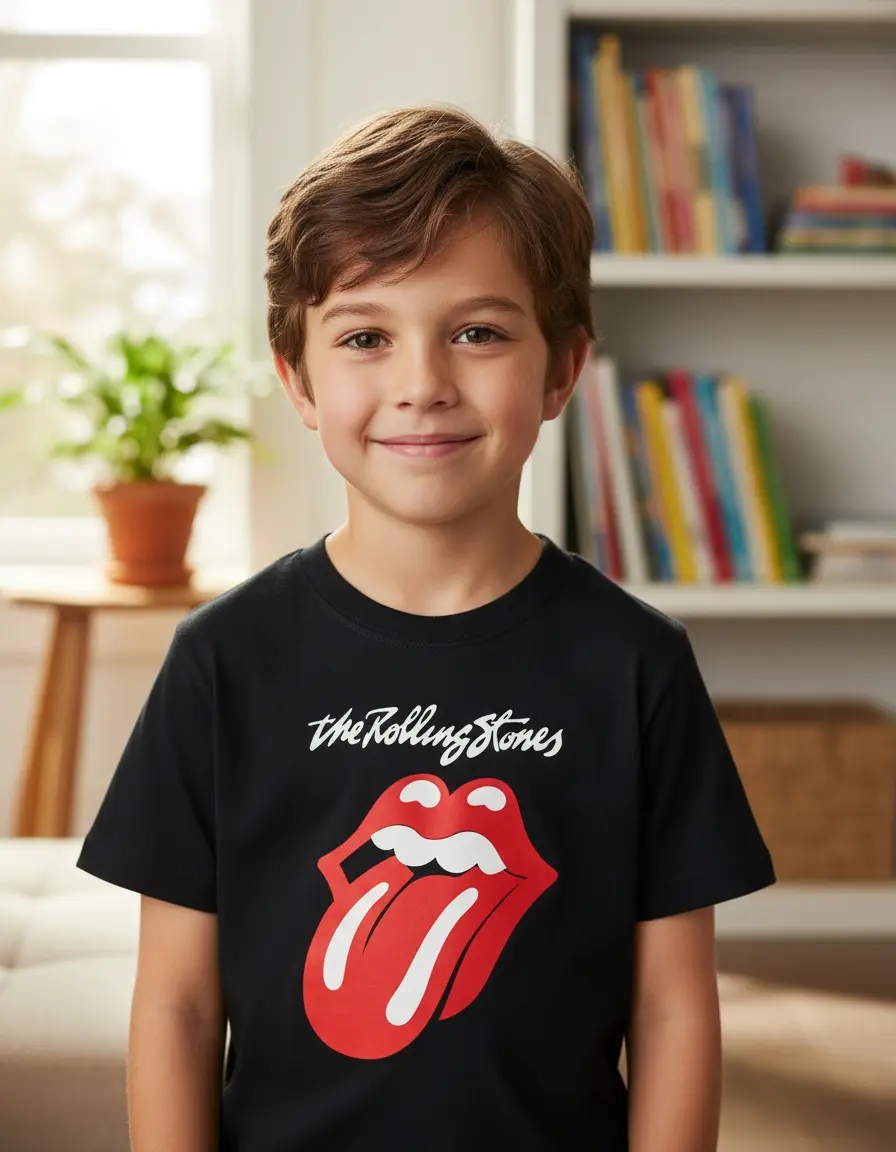 Camiseta Preta Infantil Unissex Rolling Stones Logo Banda Rock mlr