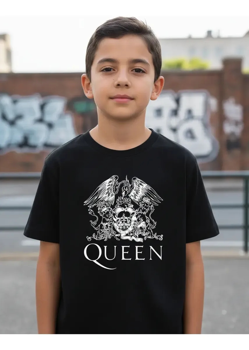 Camiseta Preta Infantil Unissex Queen Banda Rock mlr