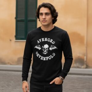 8 Camiseta Preta Manga Longa Avenged Sevenfold Banda Rock Caveira mlr