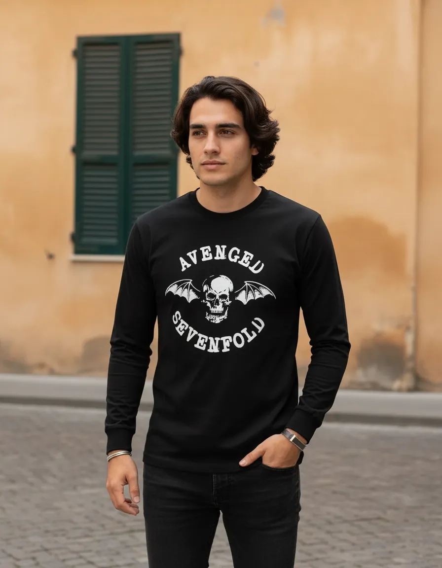 8 Camiseta Preta Manga Longa Avenged Sevenfold Banda Rock Caveira mlr