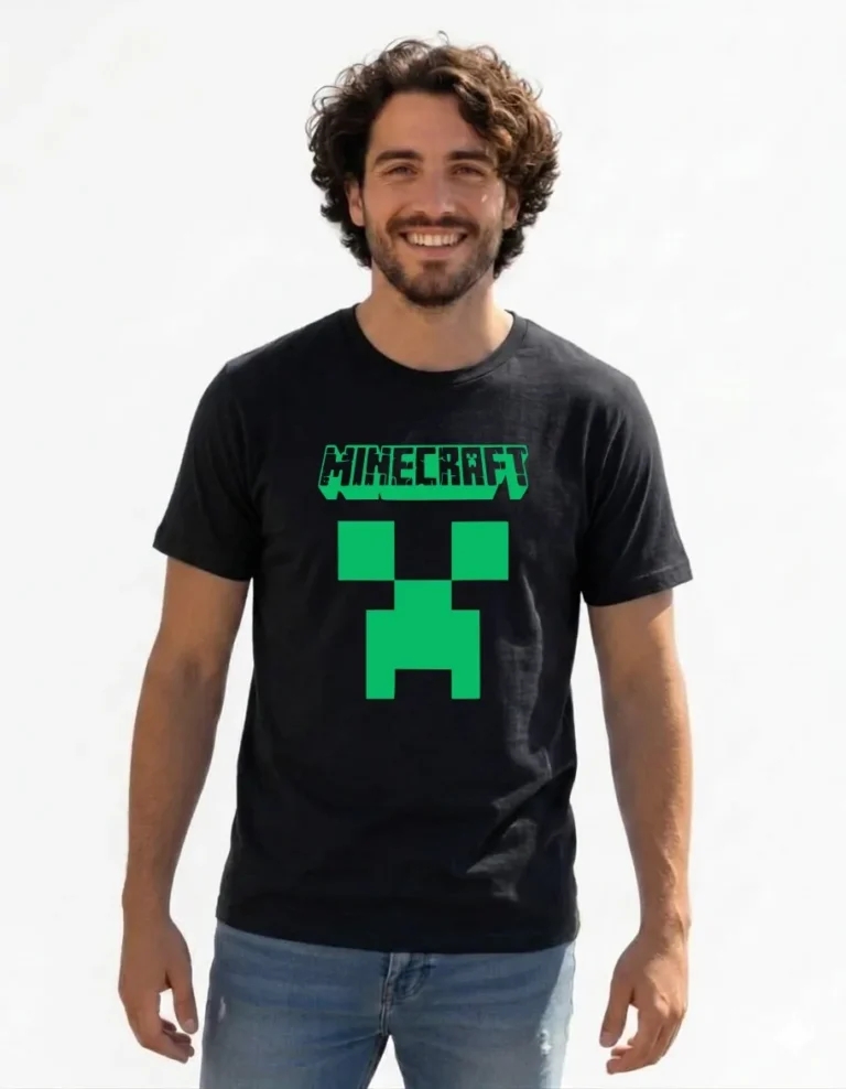 Camiseta Preta Manga Curta Adulto Unissex Verde Minecraft mlr