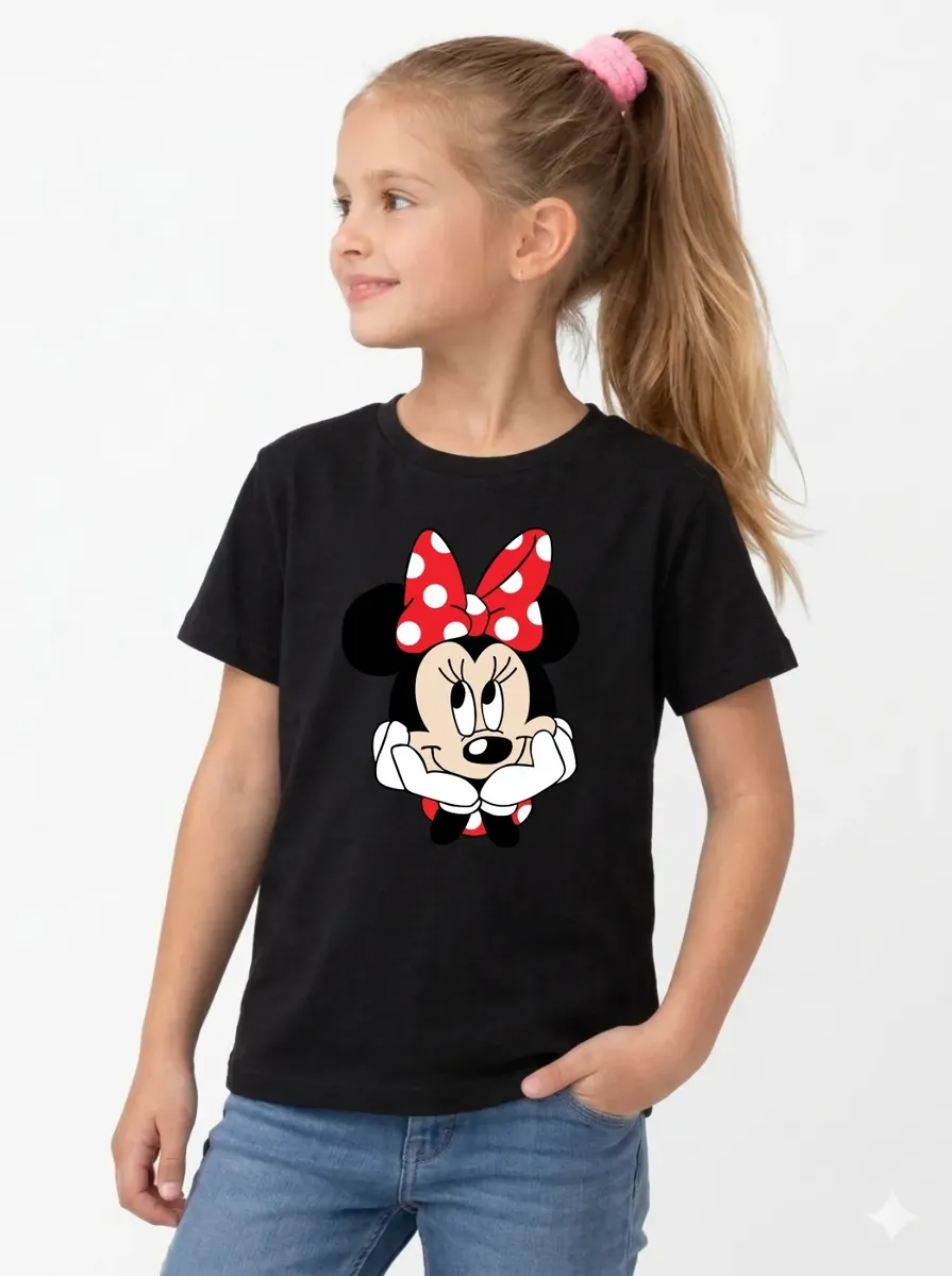 8 Camiseta Manga Curta Preta Infantil Minnie Mouse mlr