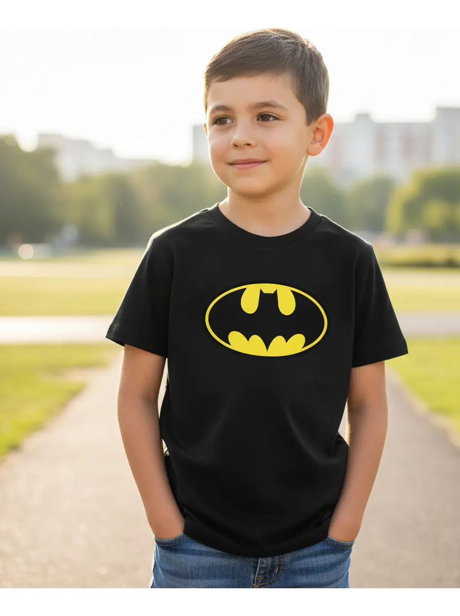 Camiseta Preta Infantil Batman Heroi mlr