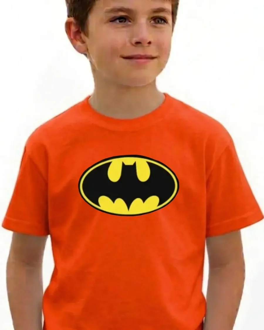 Camiseta Laranja Infantil Batman Heroi mlr