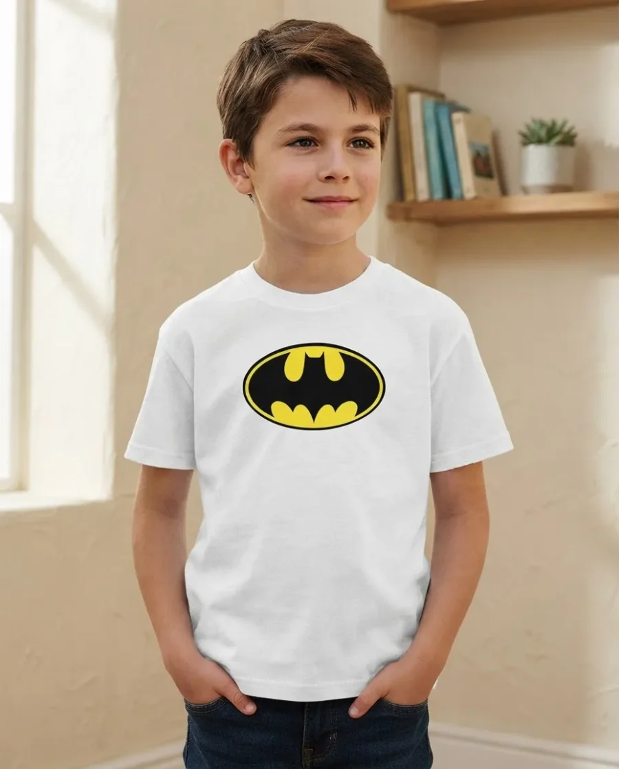 Camiseta Branca Infantil Batman Heroi mlr