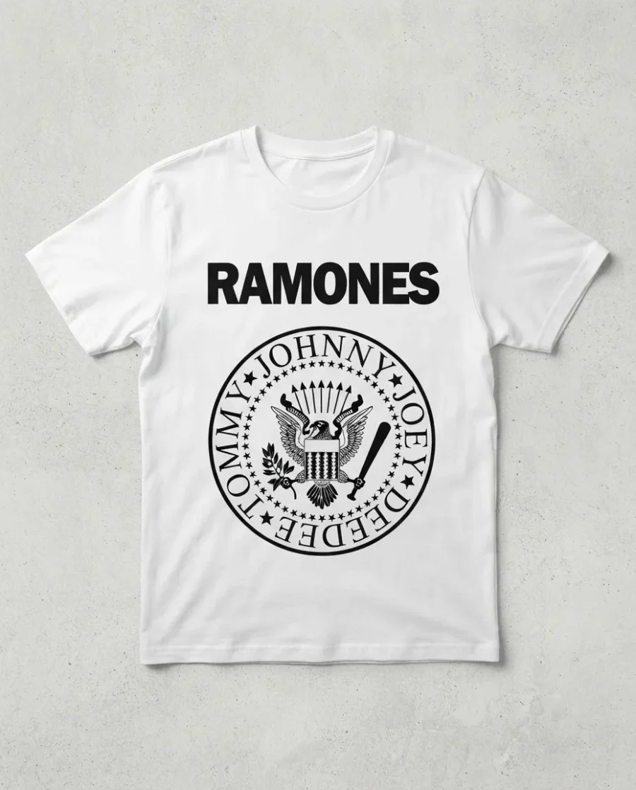Camiseta Branca Infantil Unissex Banda Ramones T-shirt Premium mlc