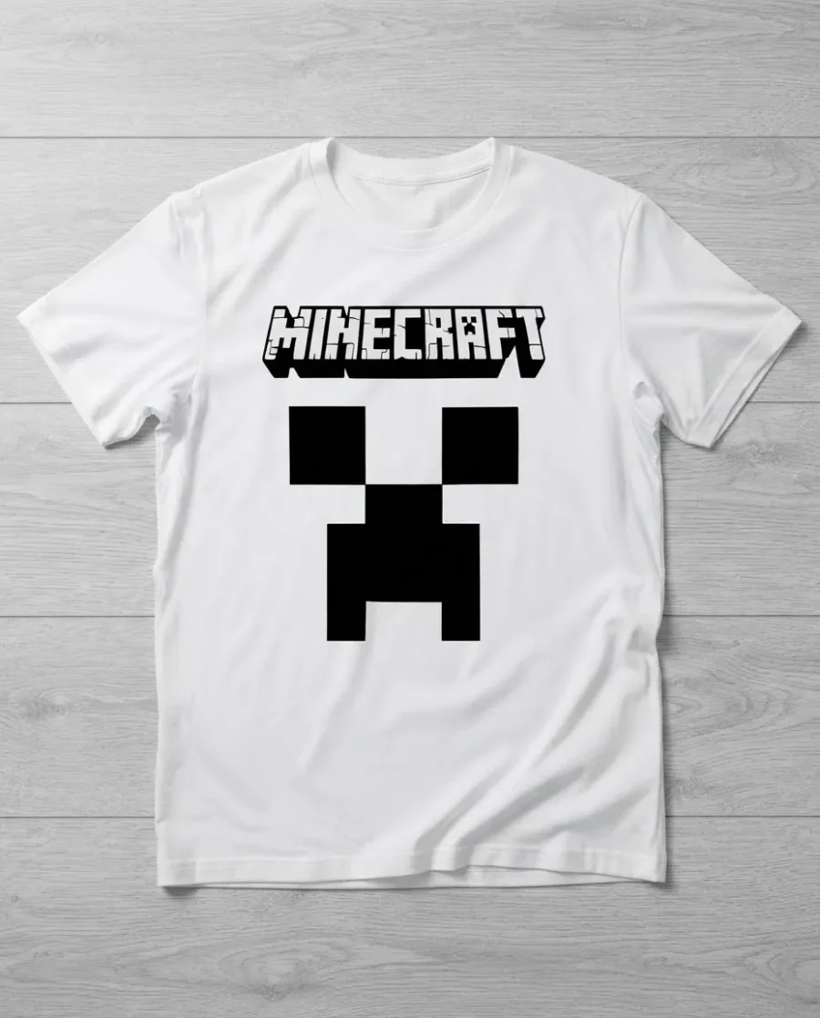 Camiseta Branca Manga Curta Adulto Unissex Verde Minecraft mlc