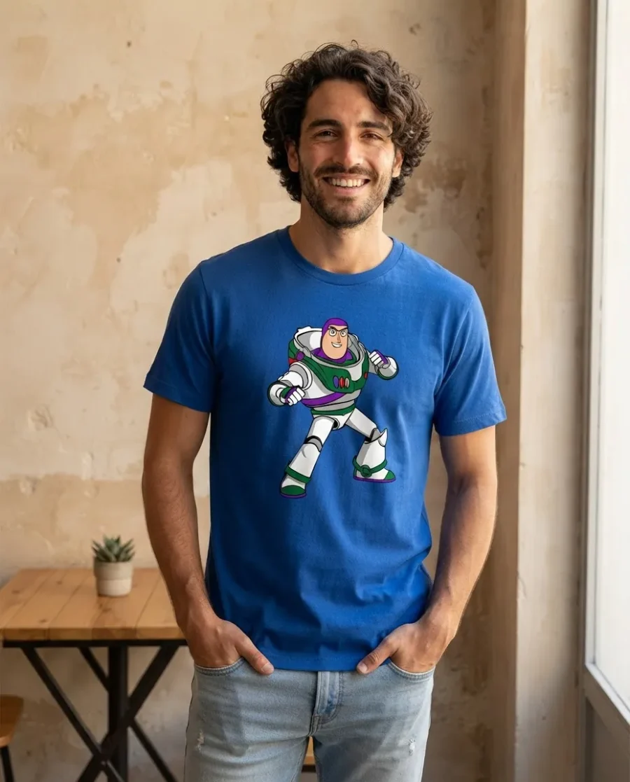 Camiseta Azul Manga Curta Adulto Unissex Roxa Buzz Lightyear Toy Story mlc