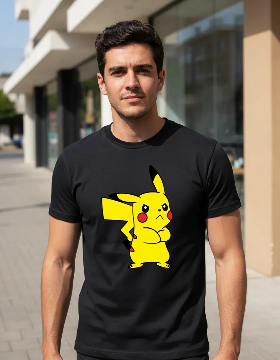 a Camiseta Preta Adulto Unissex Pokemon Pikachu mlc