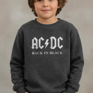 a Moletom Algodão Flanelado Infantil Preto Ac Dc Silk Screen mlc