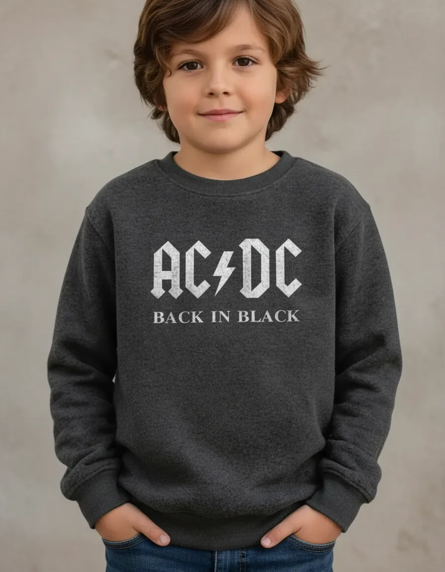Moletom Algodão Flanelado Infantil Preto Ac Dc Silk Screen mlc