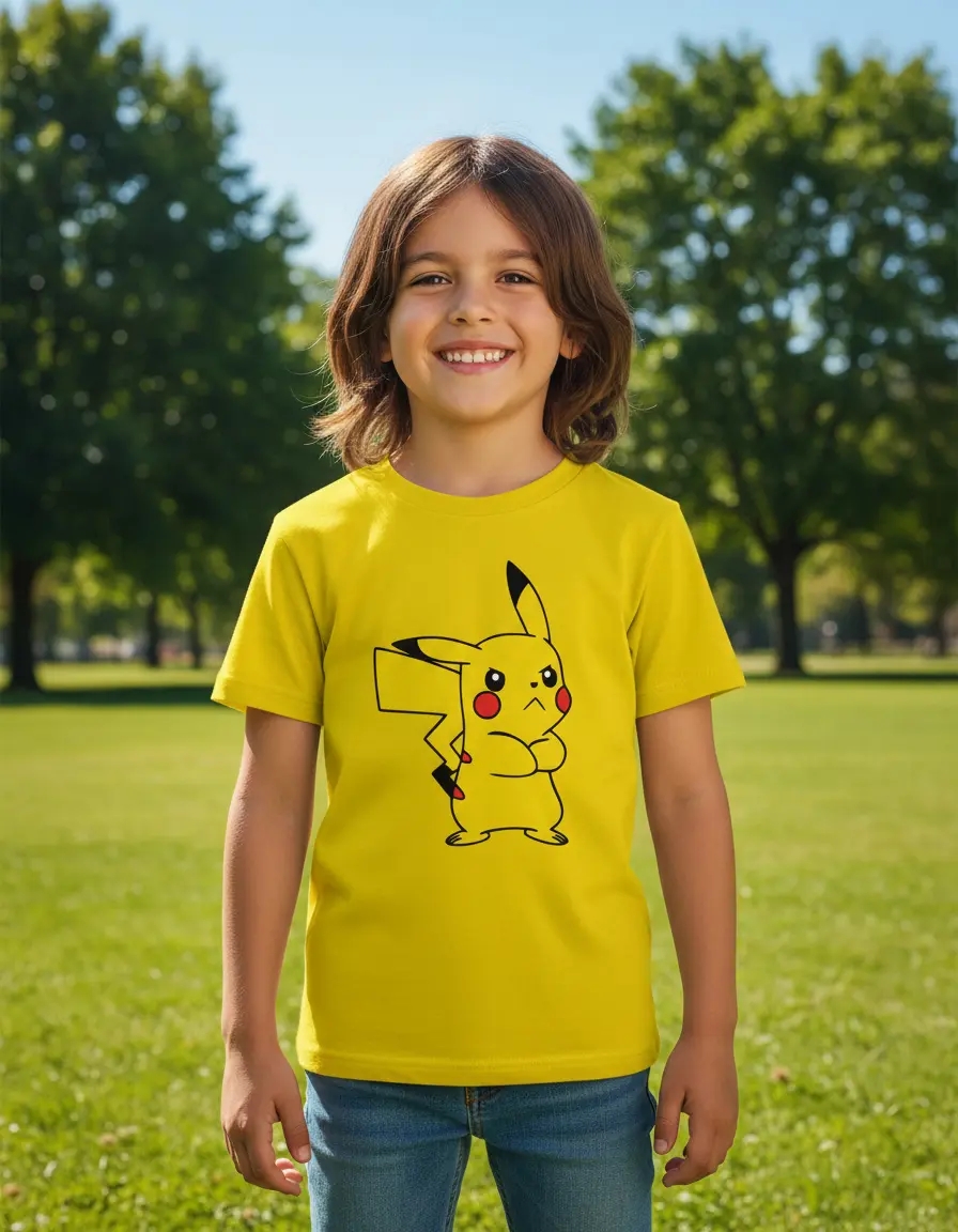 a Camiseta Amarela Infantil Unissex Pikachu Pokémon spe