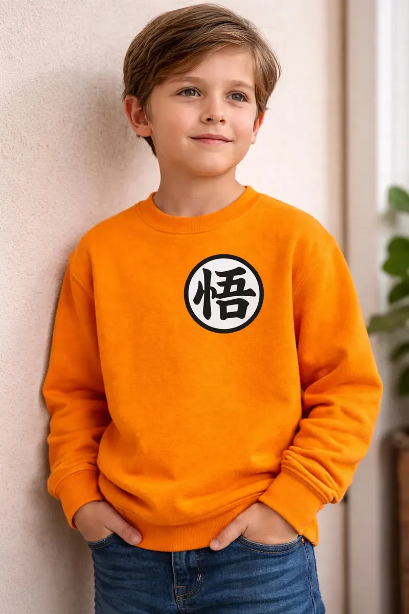 Moletom Laranja Algodão Flanelado Infantil Dragon Ball Goku Silk Screen mlc