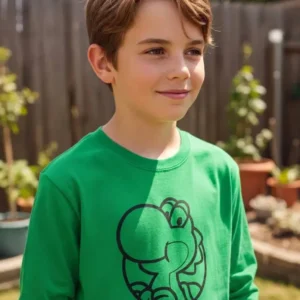 a Camiseta Verde Manga Longa Unissex Infantil Verde Yoshi Mario Bros mlc