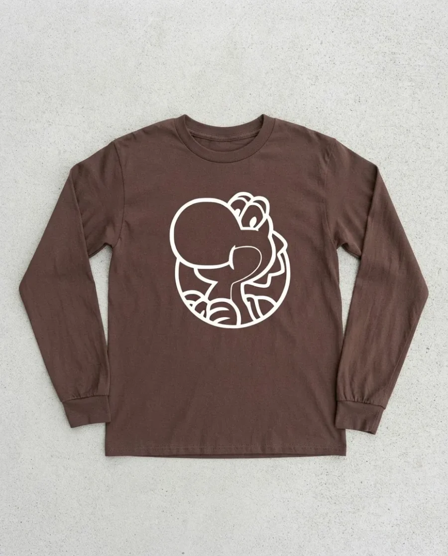 Camiseta Marrom Manga Longa Unissex Infantil Verde Yoshi Mario Bros mlc