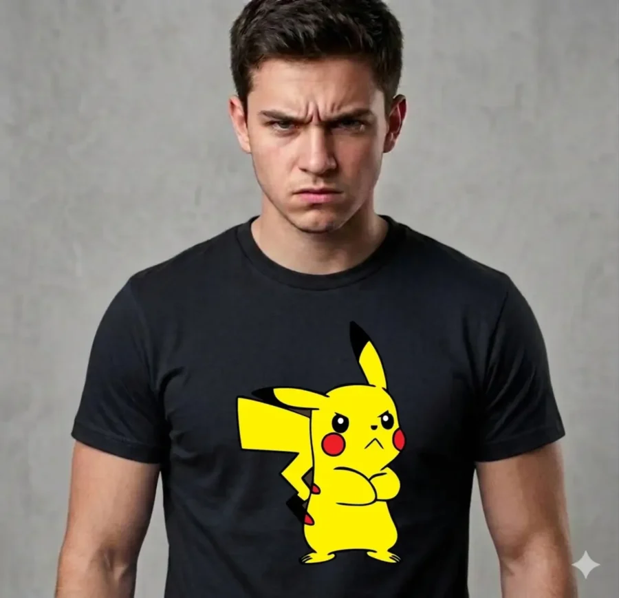 b Camiseta Preta Adulto Unissex Pokemon Pikachu mlc