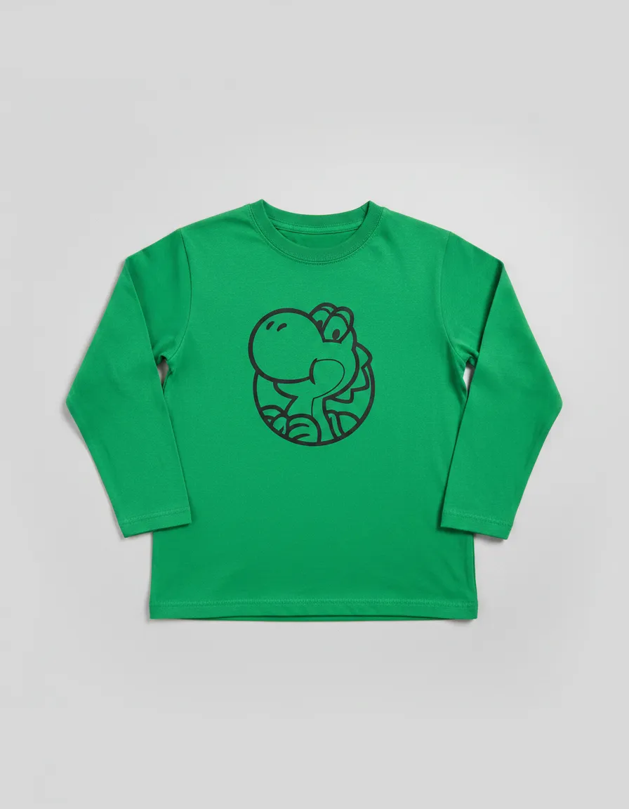 Camiseta Verde Manga Longa Unissex Infantil Verde Yoshi Mario Bros mlc