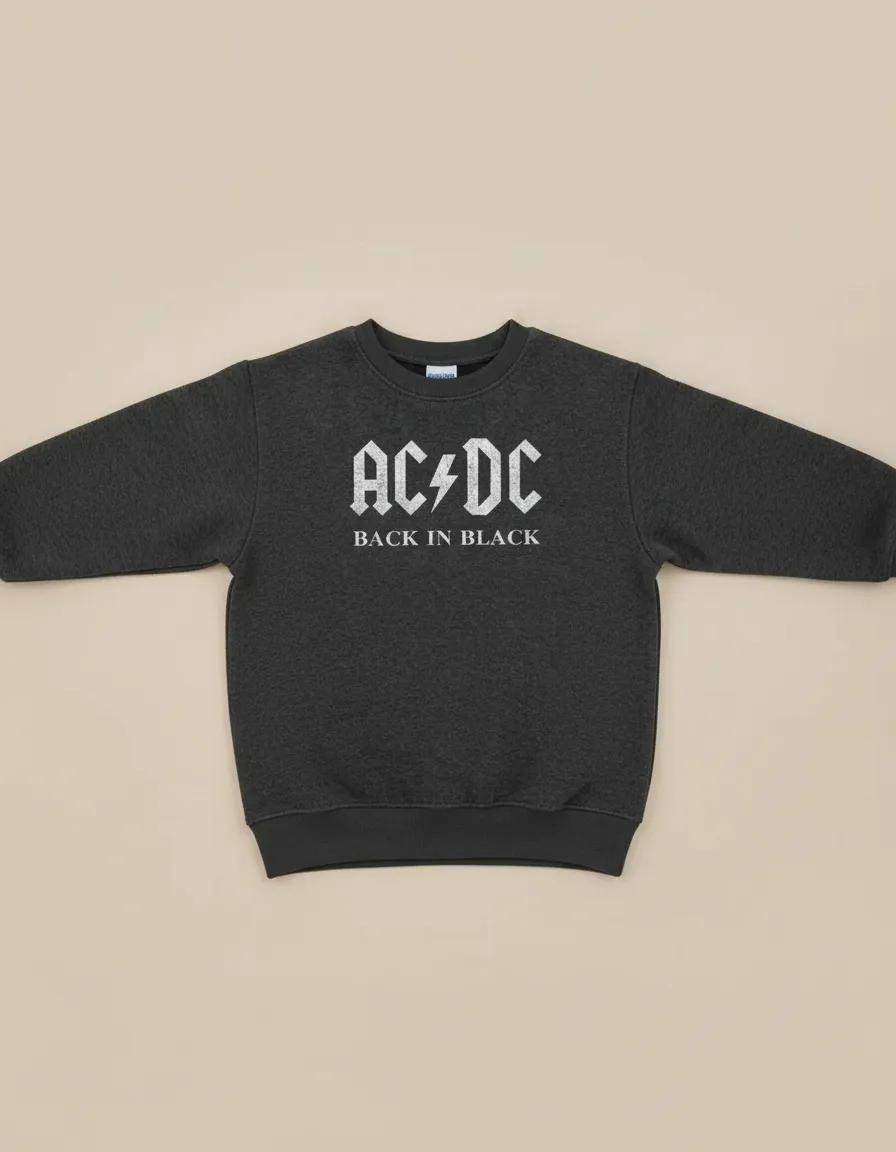 Moletom Algodão Flanelado Infantil Preto Ac Dc Silk Screen mlc