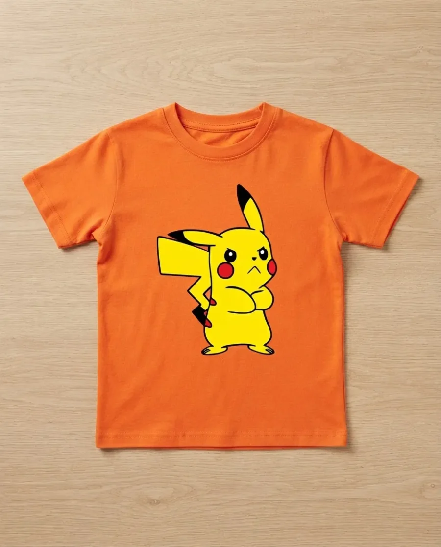 Camiseta Laranja Infantil Unissex Pikachu mlc