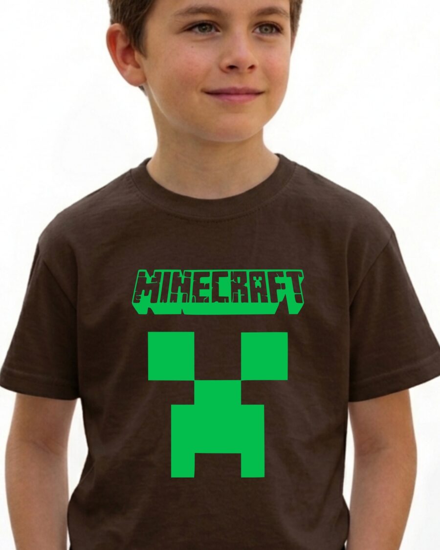 Camiseta Marrom Infantil Minecraft Creeper mlc