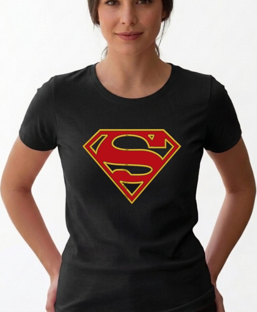 Camiseta Preta Baby Look Feminina Supergirl mlc