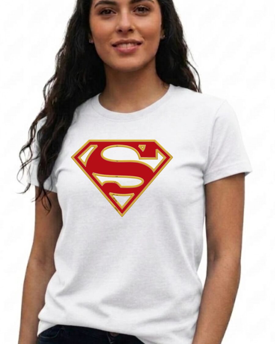 Camiseta Branca Baby Look Feminina Supergirl mlc