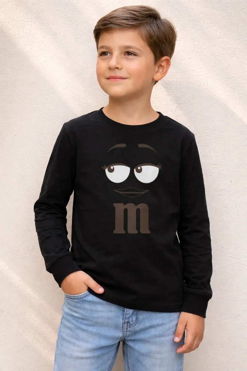 Camiseta Manga Longa Preta Infantil M&ms 3 Silk Screen Hq mlr