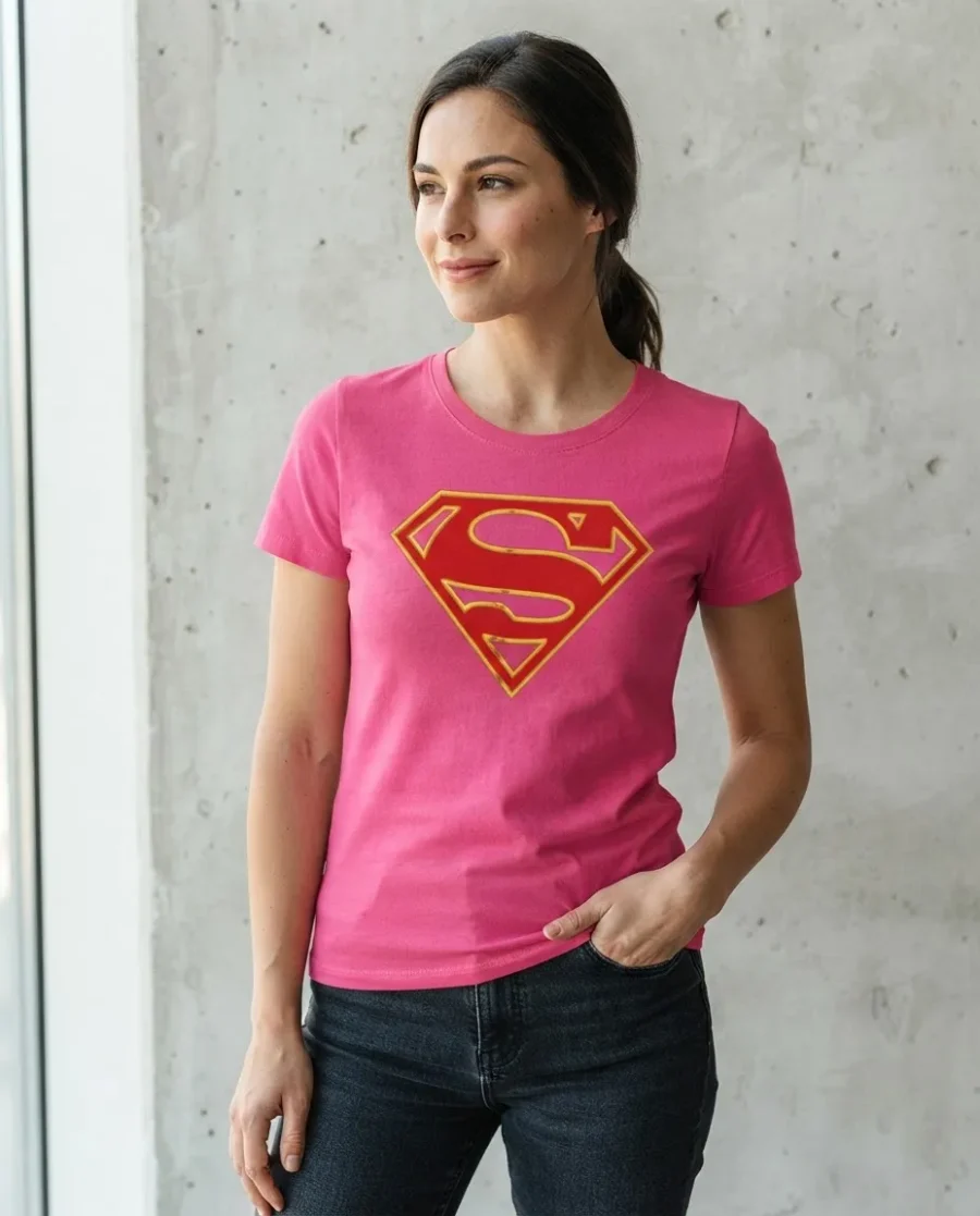 Camiseta Rosa Baby Look Feminina Supergirl mlr