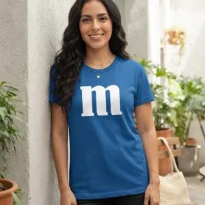 Camiseta Azul Baby Look Letra M&m spe
