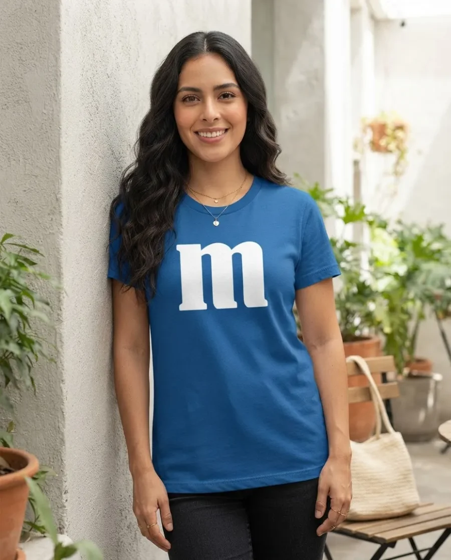 Camiseta Azul Baby Look Letra M&m spe