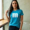 Camiseta Azul Turquesa Baby Look Letra M&m spe